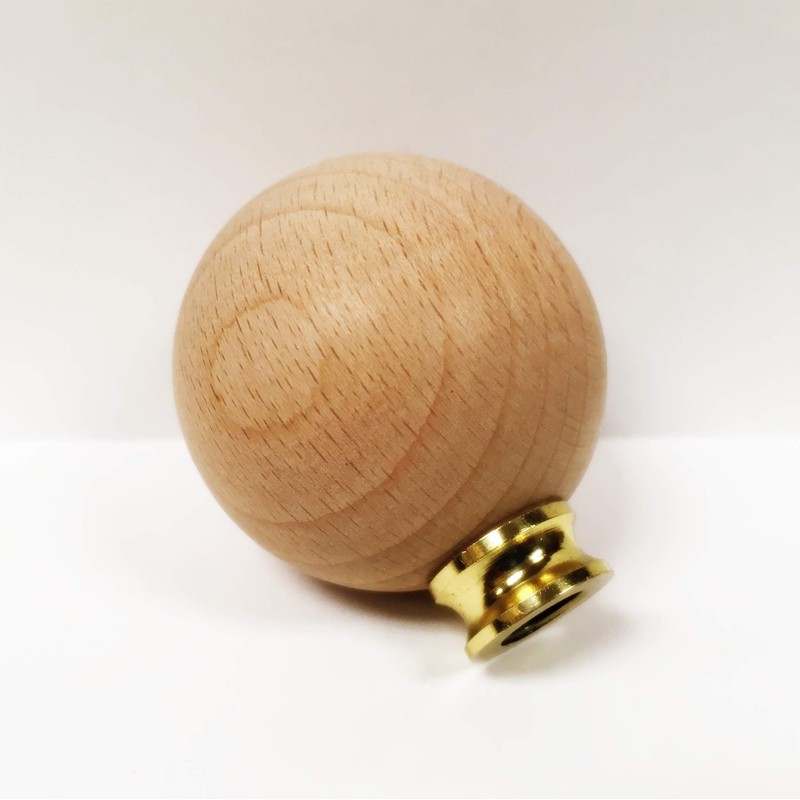 Lamp Finial-Beech Wood Ball-W/Dual Thread Base-Large (Polished Brass)