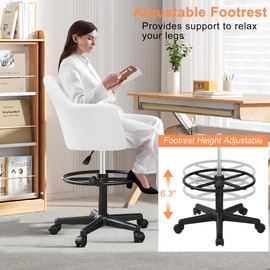 VECELO Drafting Chair with Height-Adjustable, Lumbar Support and Footrest, for Standing Desk Bedroom Vanity Office Living Computer Room