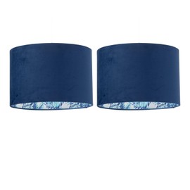 firstchoicelighting Set of 2 Blue Toucan Design Velvet Easy Fit Ceiling Pendant Lightshades or Table Lamp Shades, Diameter 30cm