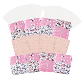 KaWaii Baby Pink Wonderland Gift Set - 12 One Size Cloth Diapers + 24 Diaper Inserts, Waterproof Reusable Washable Babies 8-36 lbs