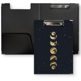 QLMX Gothic Moon Phase Clipboard Folio with Storage, Witchy Moon Decorative Clipboard Folder, Gothic Black Gold Clipboards for Women, Witchy Gifts Office Supplies, 12.4x9.2In