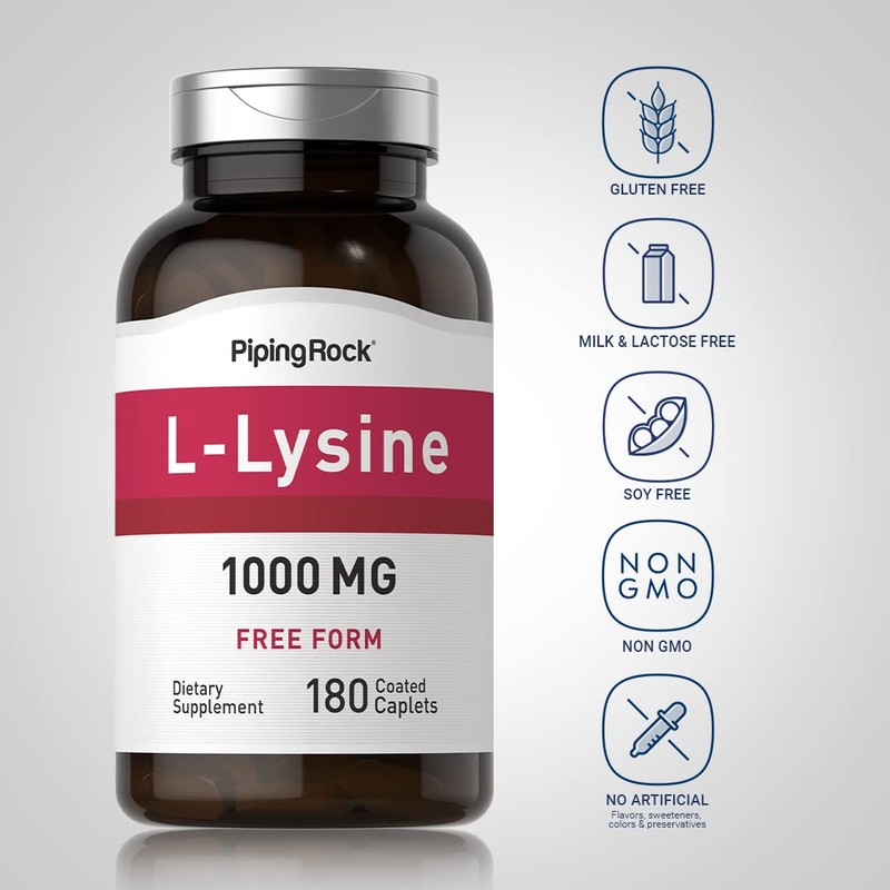 Piping Rock L-Lysine 1000mg | 180 Caplets | Free Form