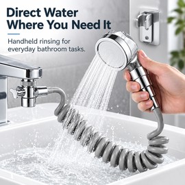 Washbasin Shower Extender for Hair Washing – Handheld Faucet Shower Nozzle Set with Diverter Valve