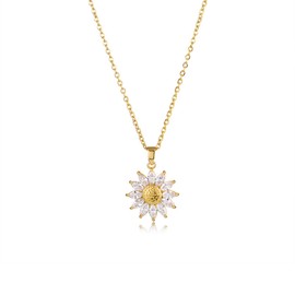 Dainty Gold Necklace for Women 14K Gold Plated Sunflower Bee David Star Pendant Necklace Simple Chain Necklaces Cute CZ Choker Necklaces for Women Trendy (Sunflower)