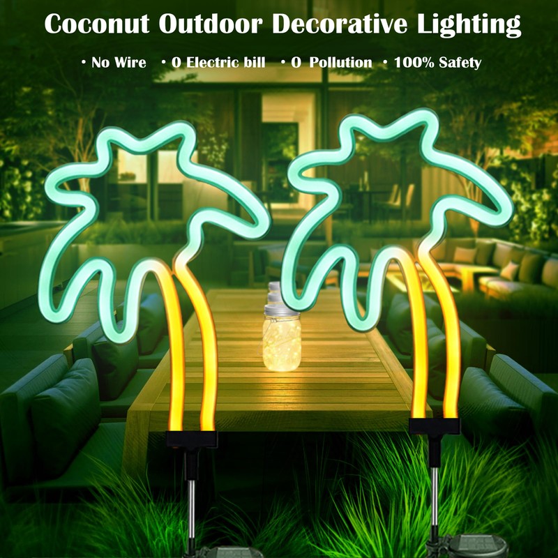 SunKite Coconut Solar Decorative Stake Lights - Outdoor Waterproof Neon