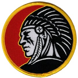 Indian Headdress Round Iron-On Patch Embroidered Red Motorcycle Biker Emblem