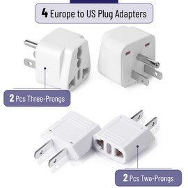 Bates- Europe to US Plug Adapter, 4 Pack, European to US Plug Adapter, Adapter Europe to USA
