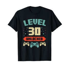 Level 30 Unlocked, 30th Birthday Gift Retro Vintage Gamer T-Shirt