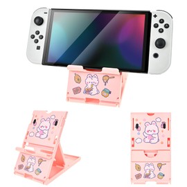 DLseego Stand for Switch/OLED/Lite Console,Non Slip Adjustable Pink Theme Playstand Foldable Compact Holder Stand,Cute Rabbit