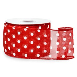 Red with White Polka Dots Sheer Wired Ribbon - 2-1/2in. X 25 Yards - 2 Spools