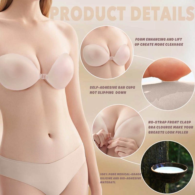 EMOET Double Padded Seamless Bra, Latest Upgraded Silicone Bra Cups,