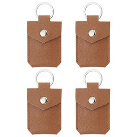 PATIKIL Leather Key Chain, Pack of 4 Genuine Leather Key Case, Portable Key Rings, Air Tag Holder for Home, Office, Cars, Key ID Key Cards, Dark Brown, brown