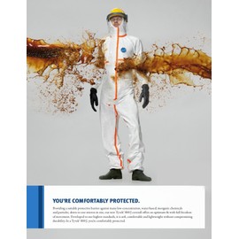 DuPont Tyvek 800J Chemical Protection Clothing with Hood, Category III, Type 3-B, 4-B, 5-B and 6-B, White, Robust and Lightweight, xxl, White