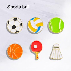 6Pcs Sports Ball Brooch Pins Badge - Assorted Basketball Football Soccer Baseball Tennis Badminton Pingpong - Enamel Backpack Hat Jacket Pin Badges & Appliques for Sport Fan Gifts Decor