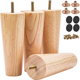 Btowin 5 inch Solid Wood Furniture Legs, 4Pcs Mid-Century Modern Wooden Replacement Feet with Threaded 5/16'' Hanger Bolts & Mounting Plate & Screws for Sofa Couch Armchair Cabinet TV Stand