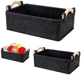 WLHFDC Felt Basket Storage, Storage Box, Felt Basket, Small Thickened Felt Box, Storage Basket with Wooden Handle, Felt Baskets, Foldable Organiser Box, Storage Boxes, Felt for Shelf Cabinets