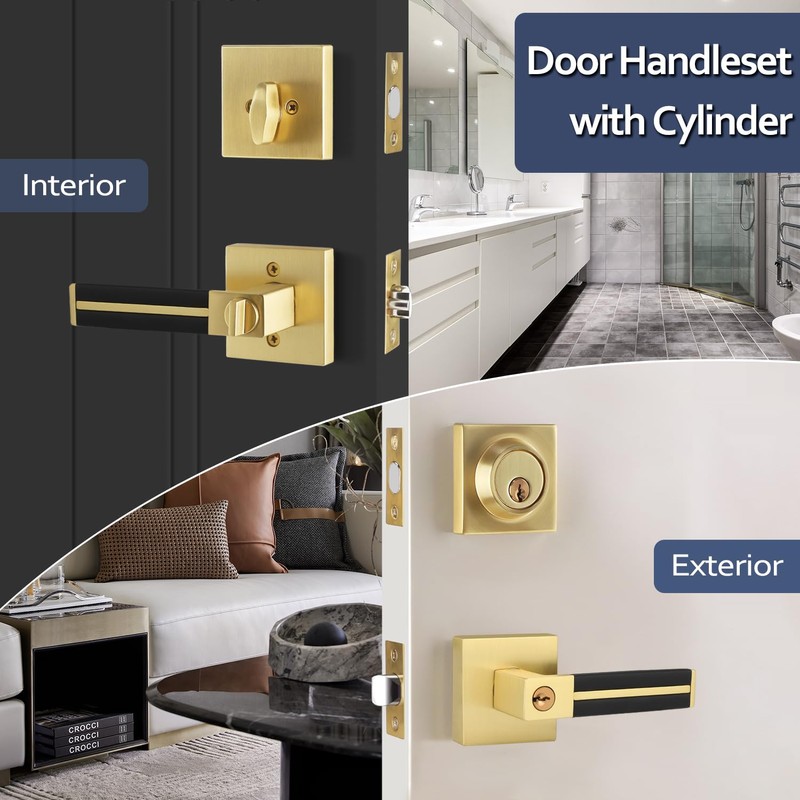 Gold Door Handle 1 Pcs, Privacy Door Levers with Black