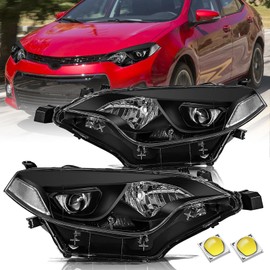 Aosky Headlight Assembly Compatible for for 2014 2015 2016 Toyota Corolla Sedan 4-Door OE Style Headlamps Replacement Driver & Passenger Side Black Housing with Clear Reflector