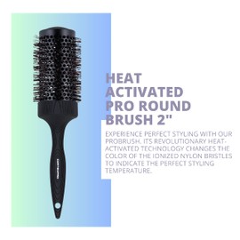 Cortex Beauty Round Boar Bristle Brush - Boar Hair Thermal Round Brush, Round Straightening Brush, for Drying All Hair Types, Fine, Curling Iron, Nylon Bristles that Change Color with Heat 2"