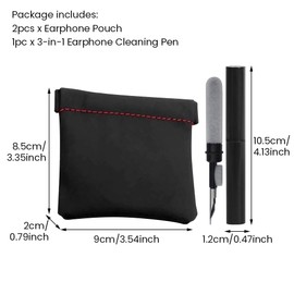 2pcs Earphone Pouch PU Leather Headphone Organizer Bag with 1pc Earphone Cleaning Pen, for Storing Headphones, Coins, Keys, Charging Cables, Jewelry