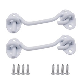 Joyangy 2 Pack 4 Inch White Stainless Steel Hook and Eye Latch, Heavy Duty Barn Door Lock for Gates, Sheds, Windows, Fences, Cabin - Solid Thicken Privacy Latch with Mounting Screws