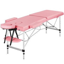 BODIOO Massage Table Portable 84 Inch Massage Bed Wide SPA Lash Bed Tattoo Bed Height Adjustable 2 Fold Aluminum Weight Capacity 496LB, Pink