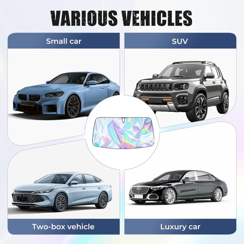 Car Windscreen Sun Shade, 145x80cm Reflective & Foldable Windshield Sun