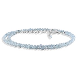 Aquamarine Choker Necklace For Women Natural Gemstones Beads Faceted Beaded 3mm, March Birthstone Blue Crystals Jewelry 18 inches Adjustable Silver Plated Chain Gifts For Her Birthday