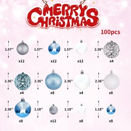 AORTD 100-Pack Christmas Ball Ornaments, Shatterproof Christmas Ornaments Set, Xmas Seasonal Decorative Pendants for Christmas Tree Party Holiday Indoor Outdoor Decor