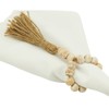 Fennco Styles Handmade White Mango Wood Bead Tassel Napkin Rings,