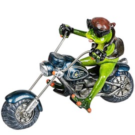 Formano Decorative Frog 'Biker', Length: 22 cm, Made of Artificial Stone, Light Green/Grey, 1 Piece, Handmade and Painted