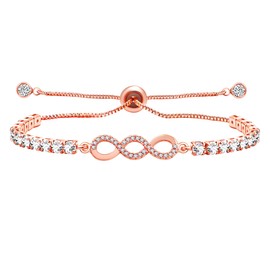 Uloveido Rose Gold Plated Infinite Endless Love Bracelet Dazzling CZ Stones, Friendship Gifts for Wedding Engagement Birthday Mother's Day YA4846 (Rose Gold)