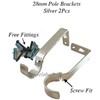 Silver Curtain Rod Brackets Set with Screws for Poles 28mm