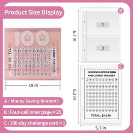 7.9''x7.9'' Mini 100 Envelopes Money Saving Binder, Storage Saving Budget Book for 100 Envelopes Money Saving Challenge Kit, Gift as a Challenge Book for Lovers to Save $5,050