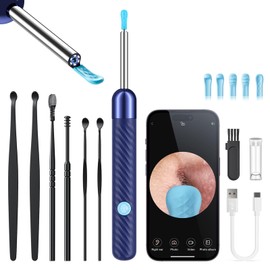 Ear Wax Removal Tool Camera - Ear Cleaner with Camera,1080P Otoscope, Ear Cleaning Tool with 6 Ear Spoon, Ear Camera for iPhone & Android Phones - Blue