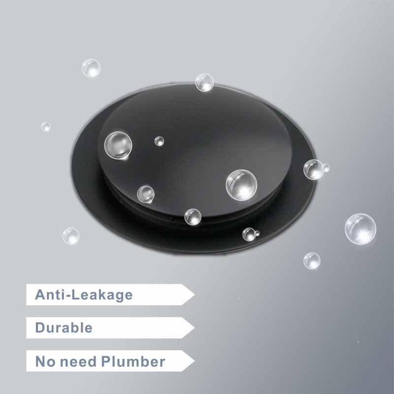 Matte Black Tub Drain Stopper, Hidrop Pop Up Universal Tub