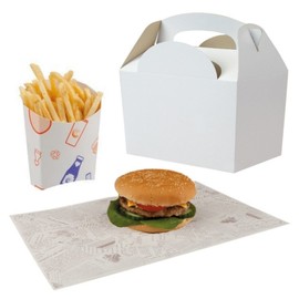 MustBeBonkers BBQ Party/Kids Happy Meal Takeaway White Food Boxes With Chip Scoop & Burger Wrap (5)