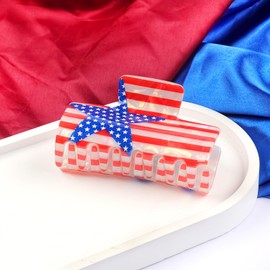 4th of July Hair Clips Patriotic USA Flag Large Hair Clips for Women Girls Square Acrylic Non Slip Hairpins Independence Day Hair Accessories for Thick Thin Hair(Square ClipA)