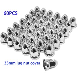 XIUHUA 33mm Chrome Lug Nut Covers ABS Plastic 60 Pack Push on Bullet for Semi Trucks