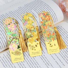 Kinsound 3pcs Metal Flower Bookmarks with Tassel for Reading Women, Pretty Cute Book Markers for Women, Men, Kids, Book Lovers, Reading Accessories Gifts for Book Lovers
