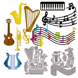 WADORN 2Pcs Metal Music Note Die Cuts for Card Making, Mixed Musical Instruments Theme Cutting Dies, Guitar Embossing Stencil for Card Making DIY Scrapbooking Photo Album