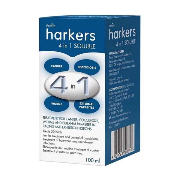 Harkers 4 in 1 Soluble canker, coccidiosis, worms, parasites in