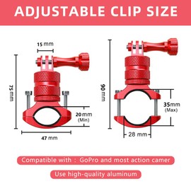 ParaPace Mountain Bike Mount for GoPro Hero 13/12/11/10/9/8/7/6/5/4/3+, 360 Degree Rotation Aluminium Bike Handlebar Holder Bicycle Rack Adjuster for Action Camera DJI Xiaoyi CASIO(Red)