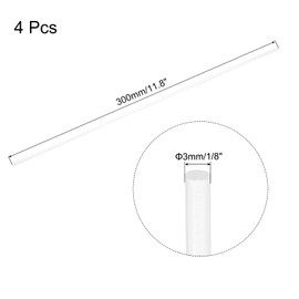 QUARKZMAN Pack of 4 Acrylic Plastic Round Rods 3 mm x 300 mm PMMA Acrylic Plastic Rod Transparent Acrylic Rods for DIY Handmade Crafts Lighting Garden Decorations - 1/8 Inch x 12 Inch