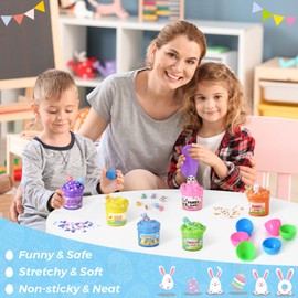 Easter Basket Stuffers, 6 Pack Prefilled Easter Eggs with Slime and Charms, Prefilled Easter Eggs with Toys Inside, Slime Kit Easter Basket Essentials Easter Gifts for Kids Teens Girls Boys