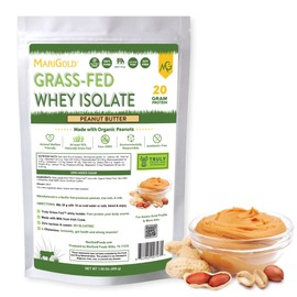 MariGold Grass-fed Whey Protein Isolate Powder - Peanut Butter Flavor - 1 Lb Bag | 100% Pure, Cold-Processed, Micro-Filtered, Undenatured, Non-GMO, rBGH Free, Soy Free, Gluten Free, Lactose Free