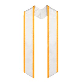 GraduationMall Plain Graduation Honor Stole Angled End White With Gold Trim Unisex Adult 72" Long