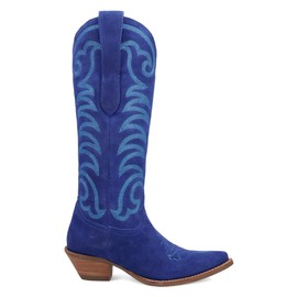 Dingo Womens Movin' On Embroidered Snip Toe Casual Boots Knee High Low Heel 1-2" - Blue - Size 8.5 M