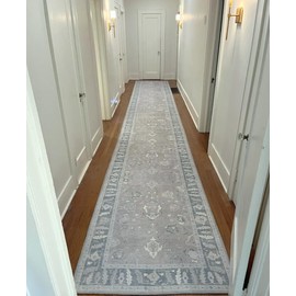 Modern Oushak Runner Rug, Vintage Turkish, Soft Color, Oriental Antique Inspired Runners, Washable Rugs, Luxury Hallway Entry Living Room Bedroom Bathroom Kitchen 2'5 x 9'8