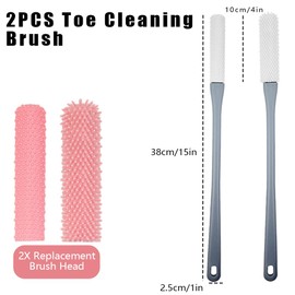 2 Pack Toe Cleaning Brush with 2 Pack Rubber Brush Head,15.7" Silicone Foot Scrubber for Shower，Long Handle Soft Cleaning Bath Brush Feet Cleaner Scrub Foot Care for Seniors,Elderly, Men and Women